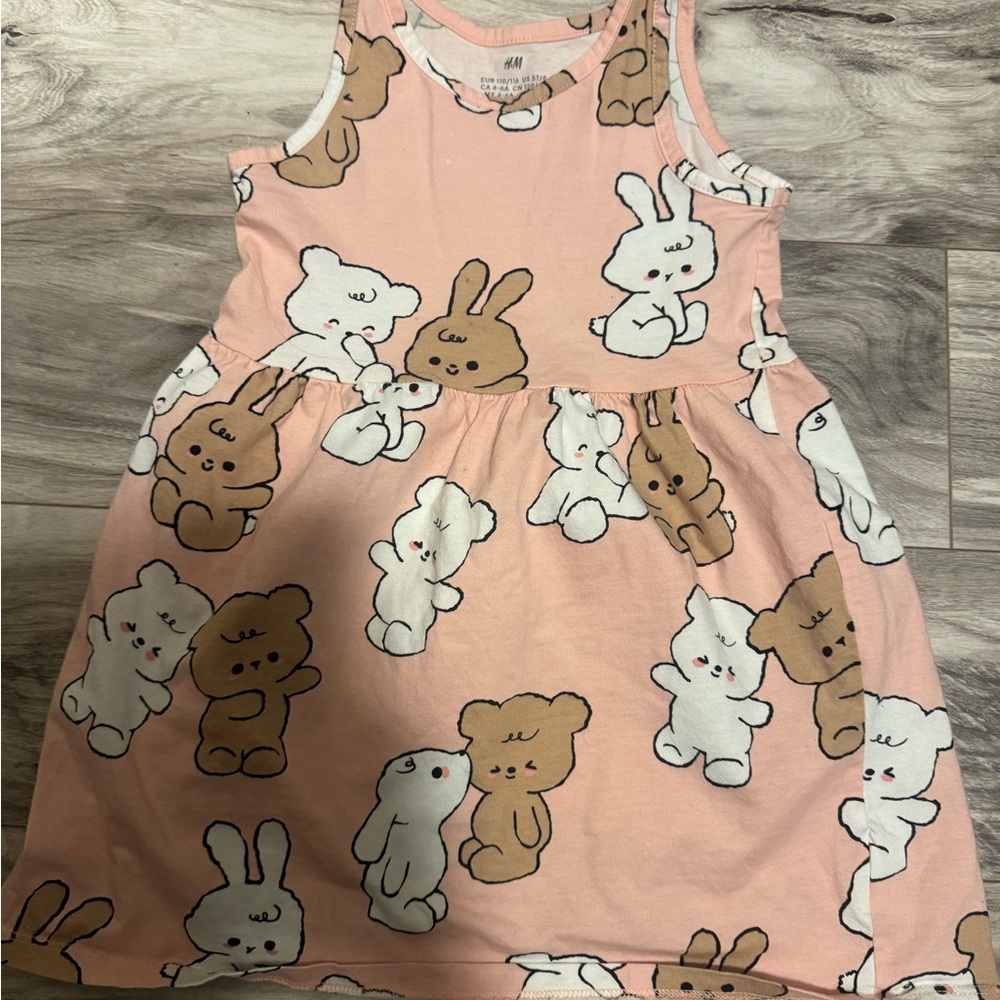 H&M Pink Dress with Bear and Bunny Print